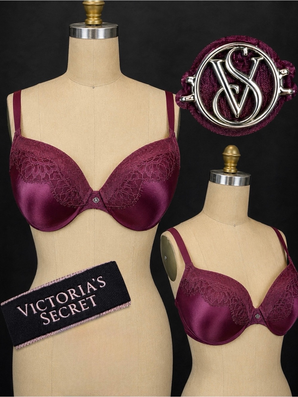 Victoria’s Secret Very Sexy Push-up plunge bra 38D Merlot wine burgundy lace